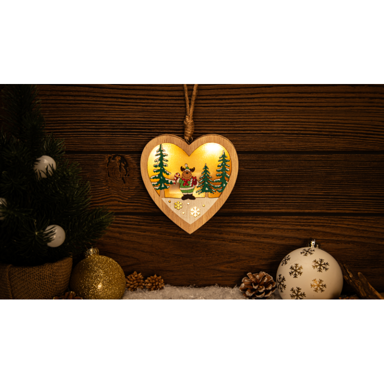 CHRHH3WW - LED karácsonyi ablakdísz,szarvas,szív,elemes (X24010)