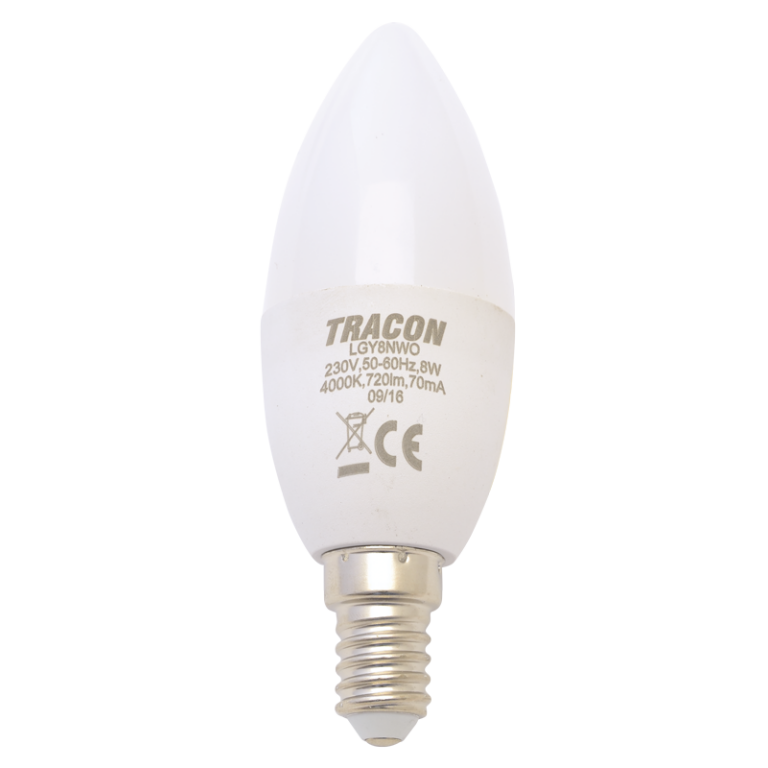 LGY8NW - Gyertya burájú LED fényforrás, tejüveg