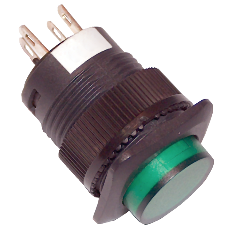 MNK-110G - Mini jelzőlámpás nyomókapcsoló, zöld