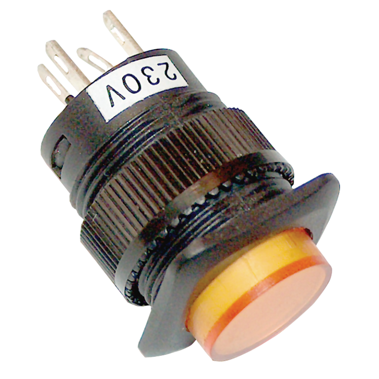 MNK-012Y - Mini jelzőlámpás nyomókapcsoló sárga