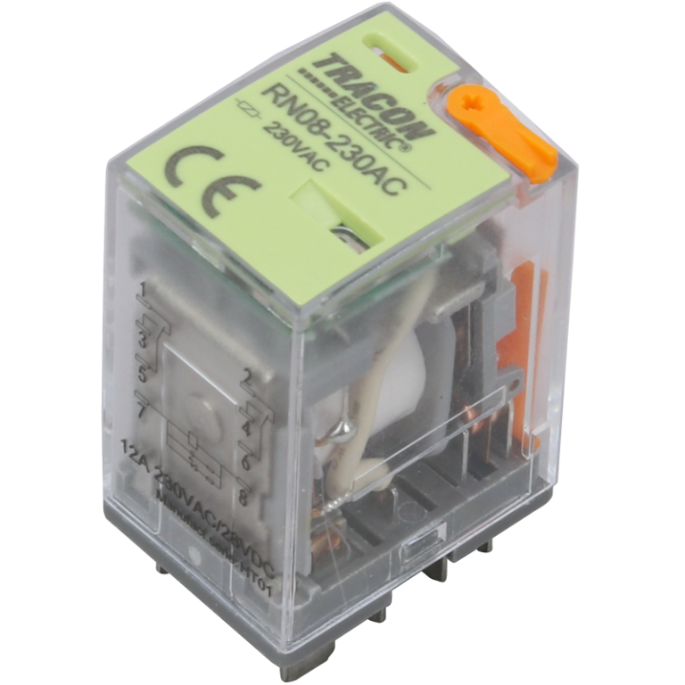 RN08-230AC - Miniatűr teljesítményrelé tesztgombbal és állapotjelzéssel