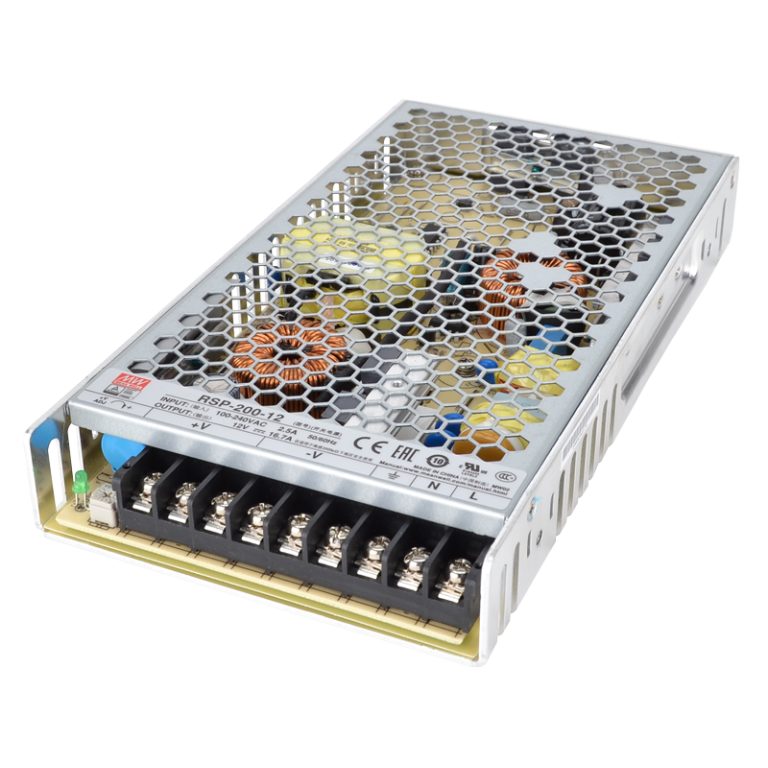 RSP-200-12 - Fém házas LED meghajtó szalagokhoz, szabályozható DC kimenet