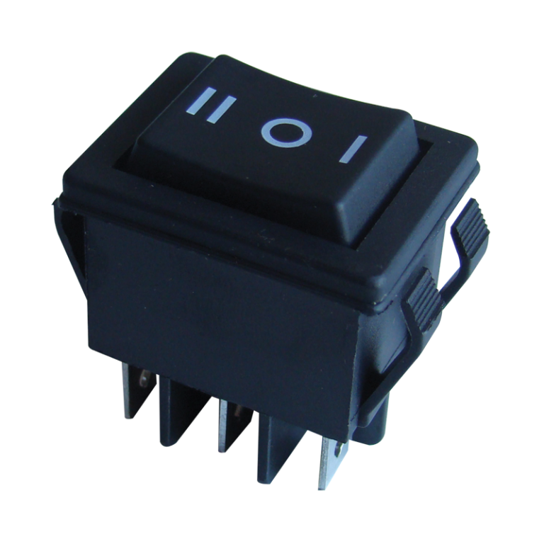 TES-52-2 - Készülékkapcsoló, váltó, fekete, nyomókapcs., I-0-II felirat