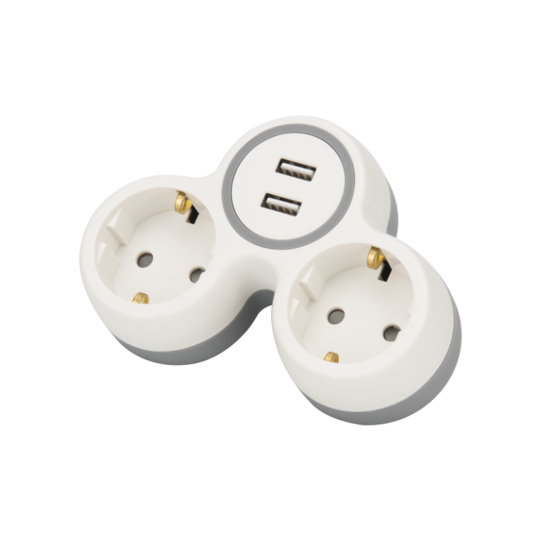 TND2-USB - Többférőhelyes átalakító csatlakozó, 2X USB, szürke + fehér