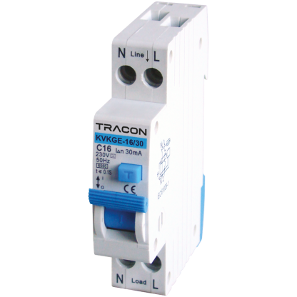 KVKGE-32/30 - Kombinált védőkapcsoló, elektronikus, 2P, 1 modul, C kar.