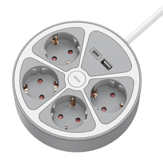 E4KUSB - Hordozható elosztósáv kapcsolóval és 2xUSB porttal, fehér