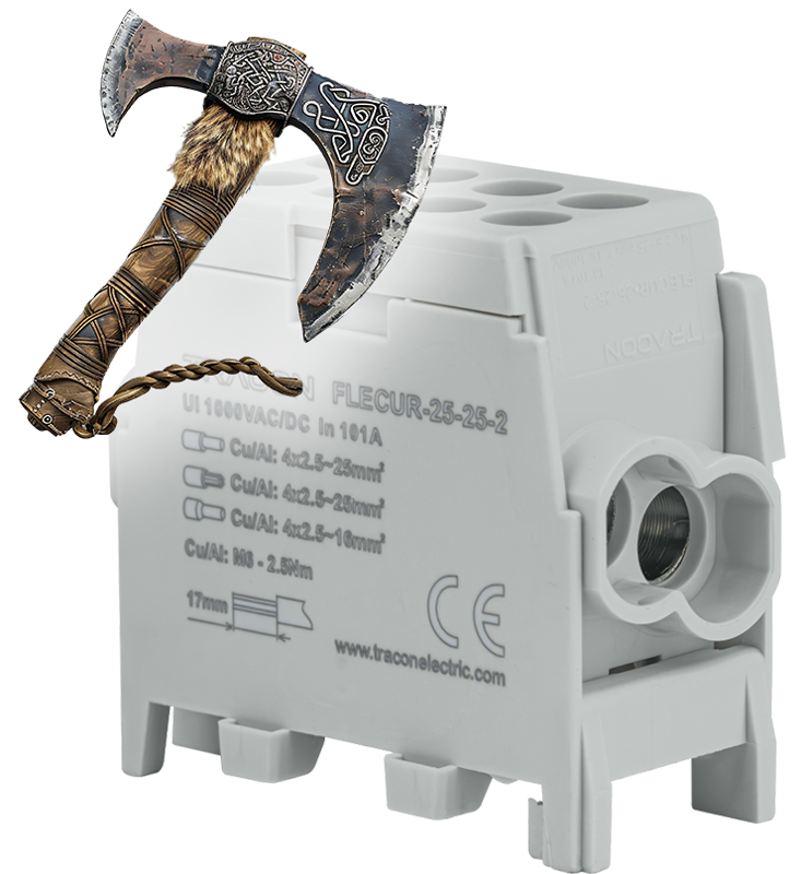 FLECUR-25-25-2 - Főáramköri leágazó kapocs,sínre,szürke,engedélyes