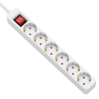 HEK6-5M - Hordozható elosztósáv kapcsolóval, normál, fehér