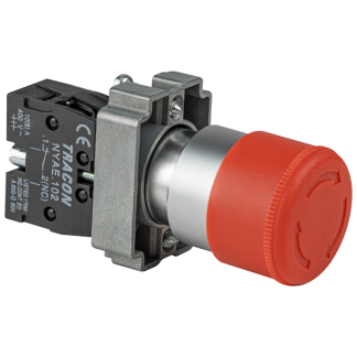 NYG442P30TS - Tok.reteszelt gombafejű vészgomb, piros, sárga fed., elford.