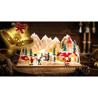 CHRVILLC15WW - LED karácsonyi falu, fa, elemes (X25001)