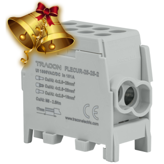 FLECUR-25-25-2 - Főáramköri leágazó kapocs,sínre,szürke,engedélyes