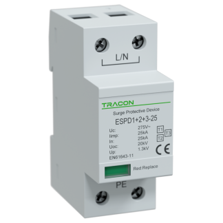 ESPD1+2+3-25-1P - T1+T2+T3 AC típusú túlfeszültség levezető, egybeépített