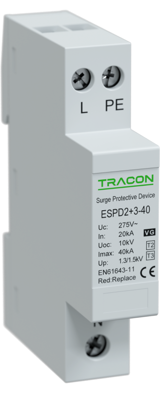 ESPD2+3-40-1+1P - T2+T3 AC típusú túlfeszültséglevezető, egybeépített