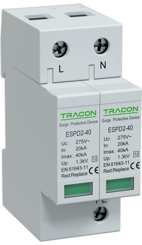 ESPD2-40-2P - T2 AC típusú túlfeszültség levezető, cserélhető betéttel