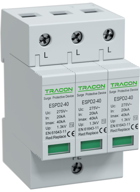 ESPD2-40-3P - T2 AC típusú túlfeszültség levezető, cserélhető betéttel