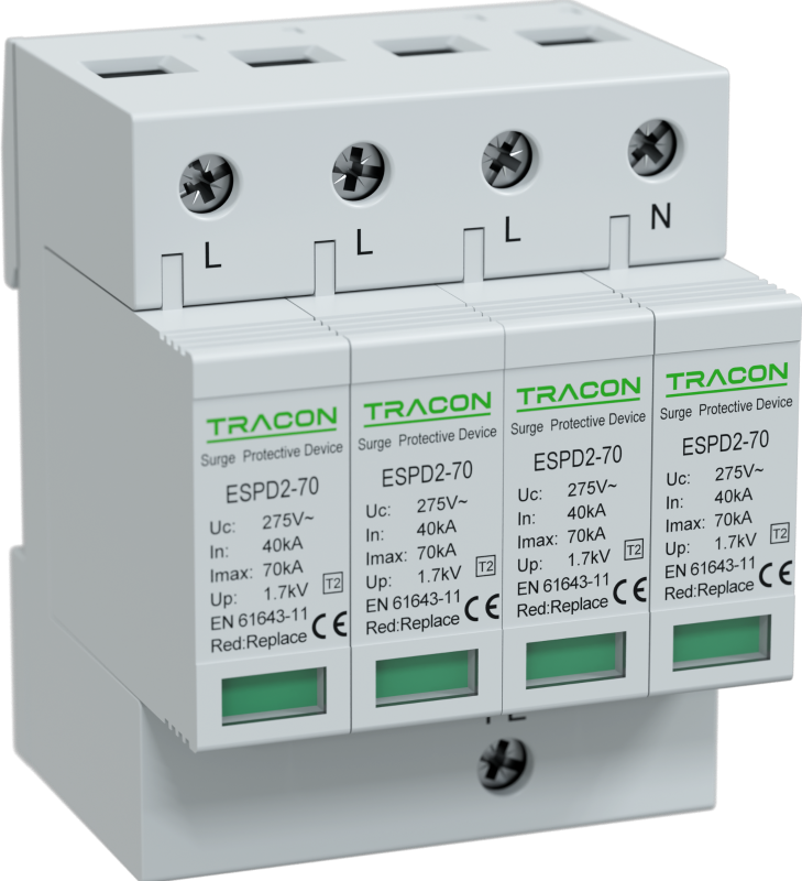 ESPD2-70-4P - T2 AC típusú túlfeszültség levezető, cserélhető betéttel