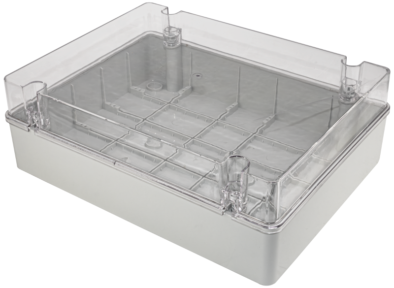 MED403013T - Elektronikai doboz, világos szürke, átlátszó fedéllel